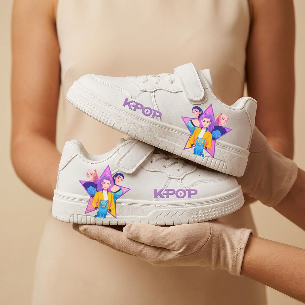 White KPop Music Inspired Sneakers for Ages 3 to 12