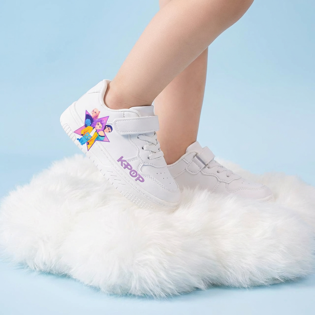 White KPop Music Inspired Sneakers for Ages 3 to 12