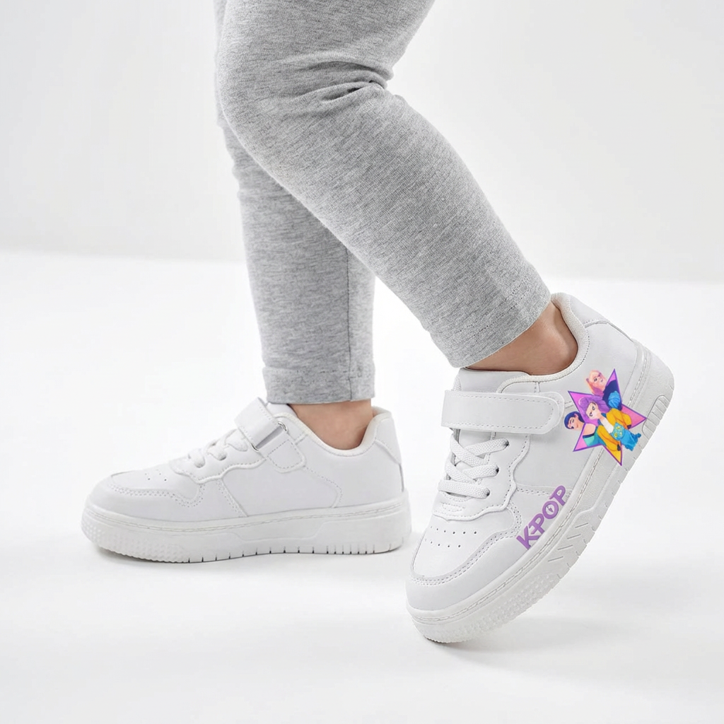 White KPop Music Inspired Sneakers for Ages 3 to 12
