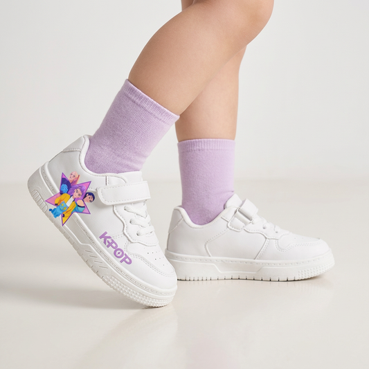 White KPop Music Inspired Sneakers for Ages 3 to 12