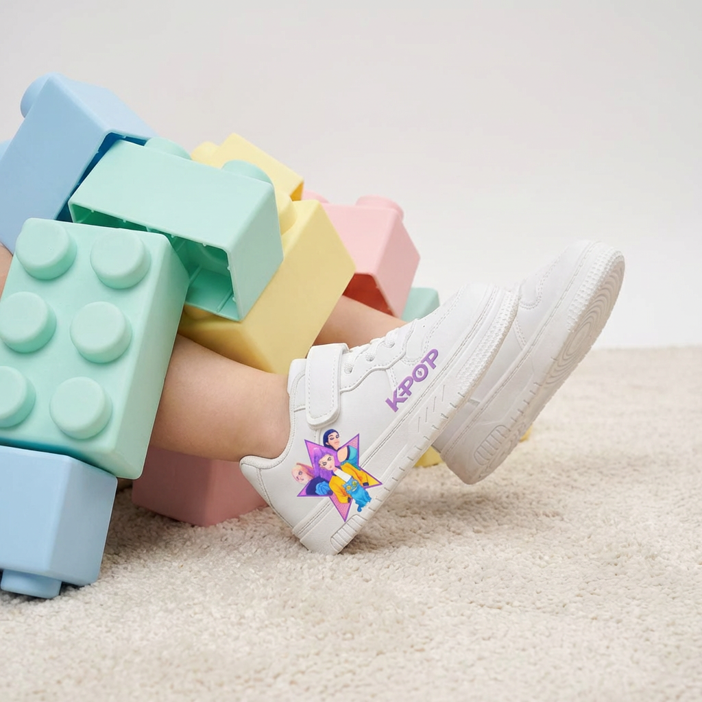 White KPop Music Inspired Sneakers for Ages 3 to 12