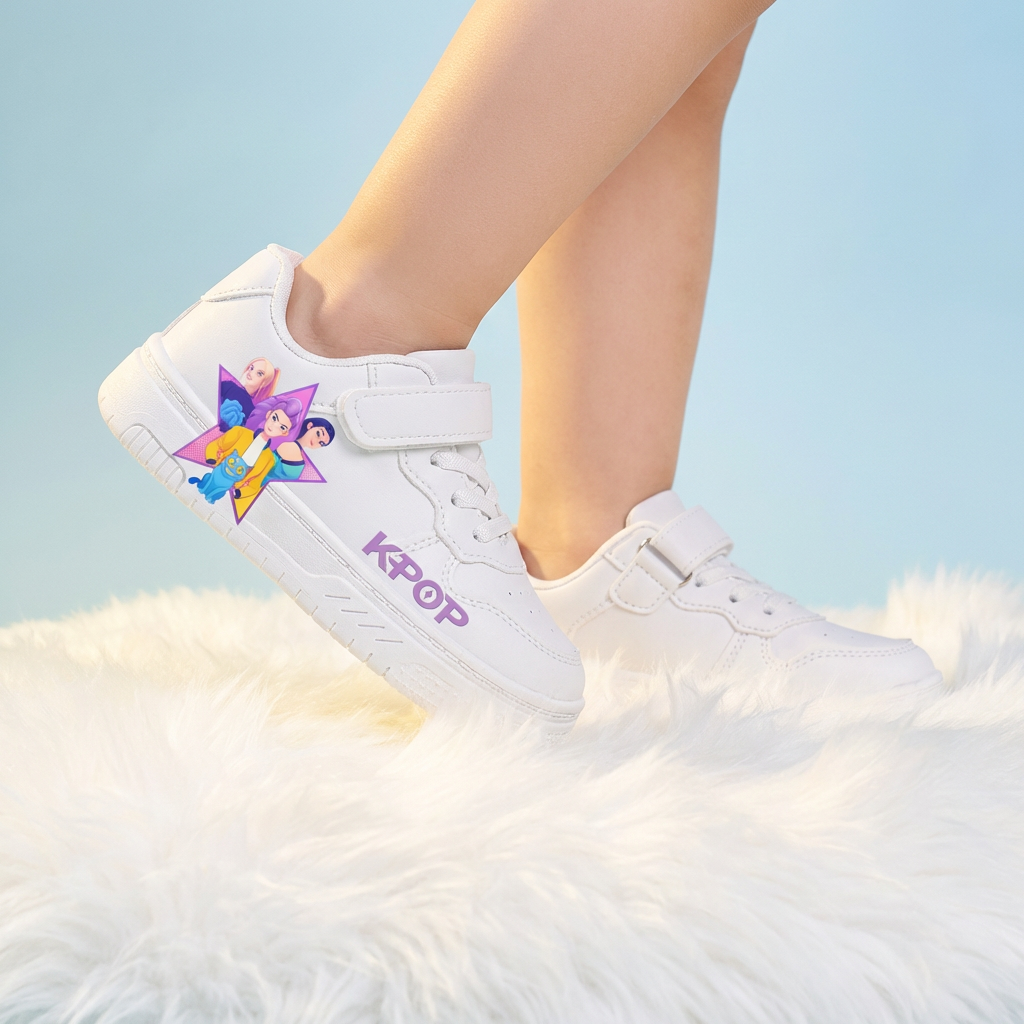 White KPop Music Inspired Sneakers for Ages 3 to 12