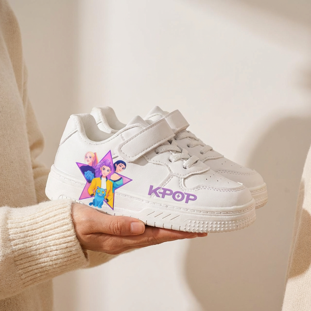 White KPop Music Inspired Sneakers for Ages 3 to 12