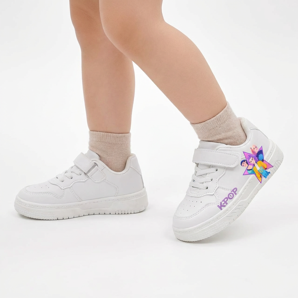 White KPop Music Inspired Sneakers for Ages 3 to 12