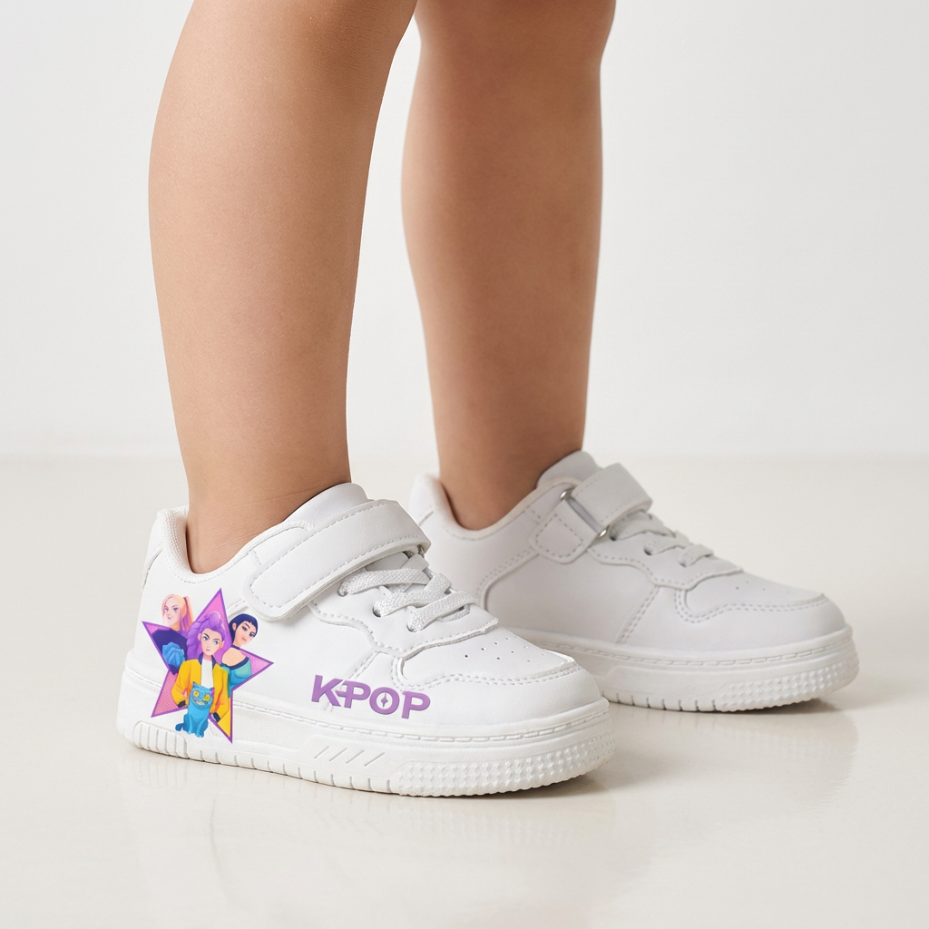 White KPop Music Inspired Sneakers for Ages 3 to 12