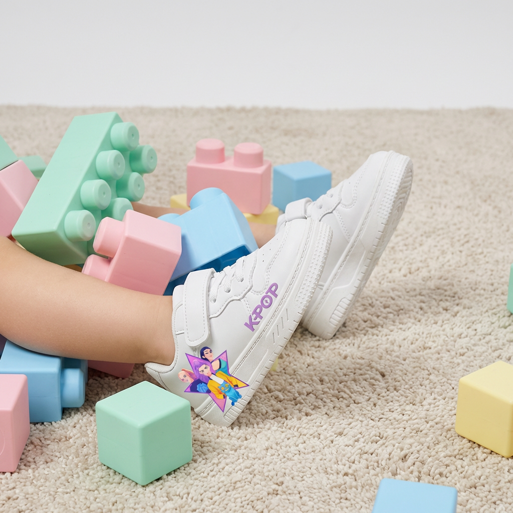 White KPop Music Inspired Sneakers for Ages 3 to 12