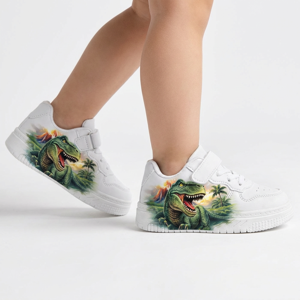 Premium White Dinosaur Sneakers for Kids (Ages 2–12)