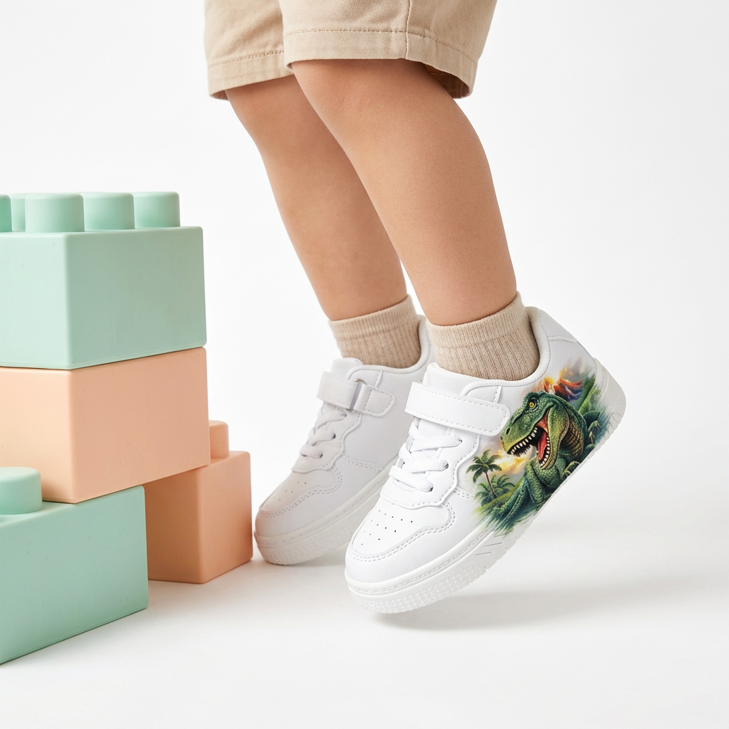 Premium White Dinosaur Sneakers for Kids (Ages 2–12)